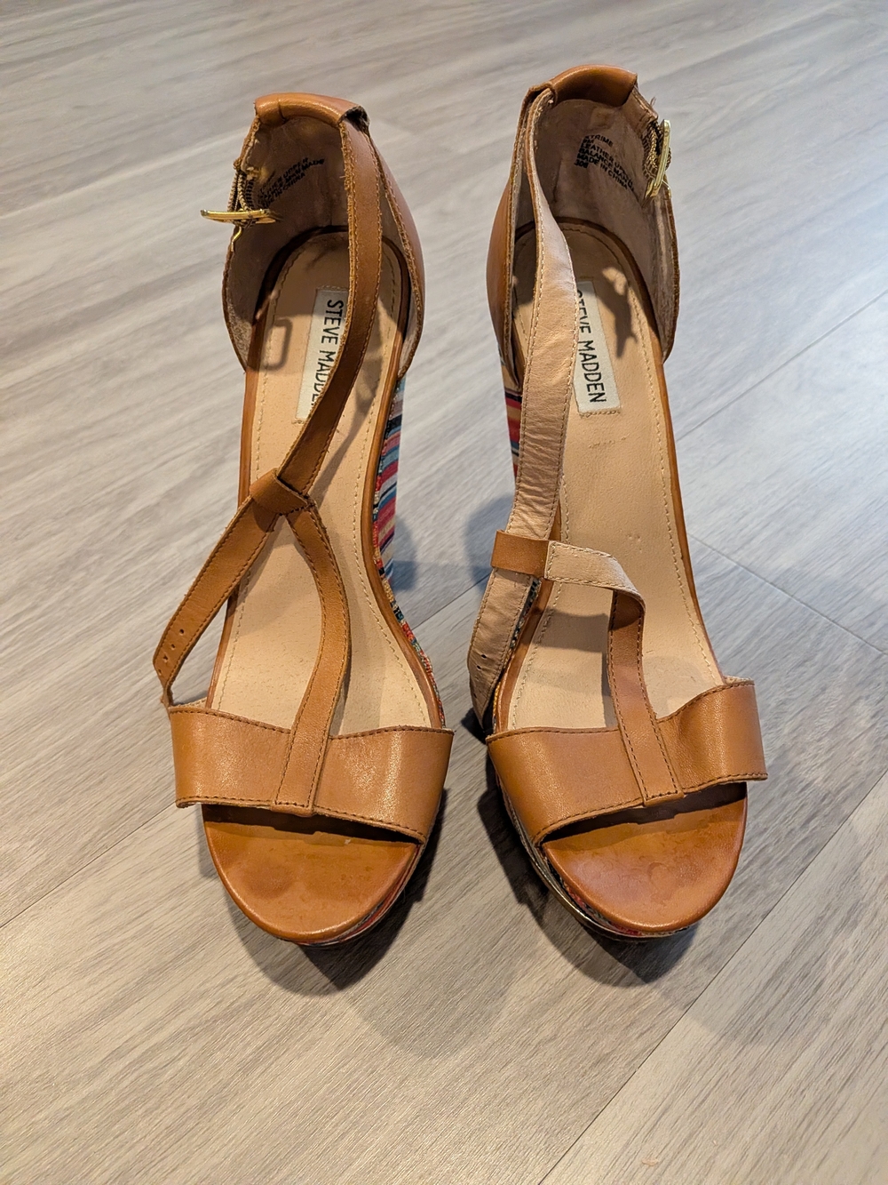 Steve Madden Women's Tan Multi-Stripe Wedge Sandals - Picture 9 of 11